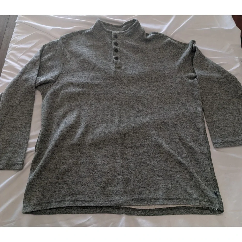 GAP Men's Mock Neck Henley Pullover Sweater Heathered Green Cotton Long Sleeve